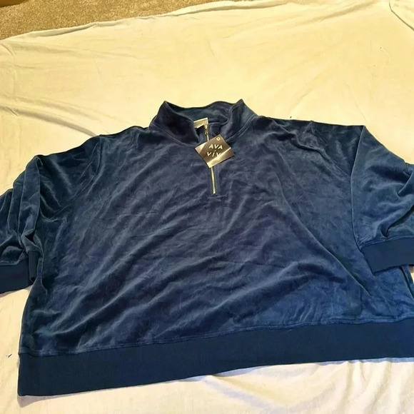 Ava & Viv blue velour quarter zip pullover 4X NWT - Picture 1 of 6